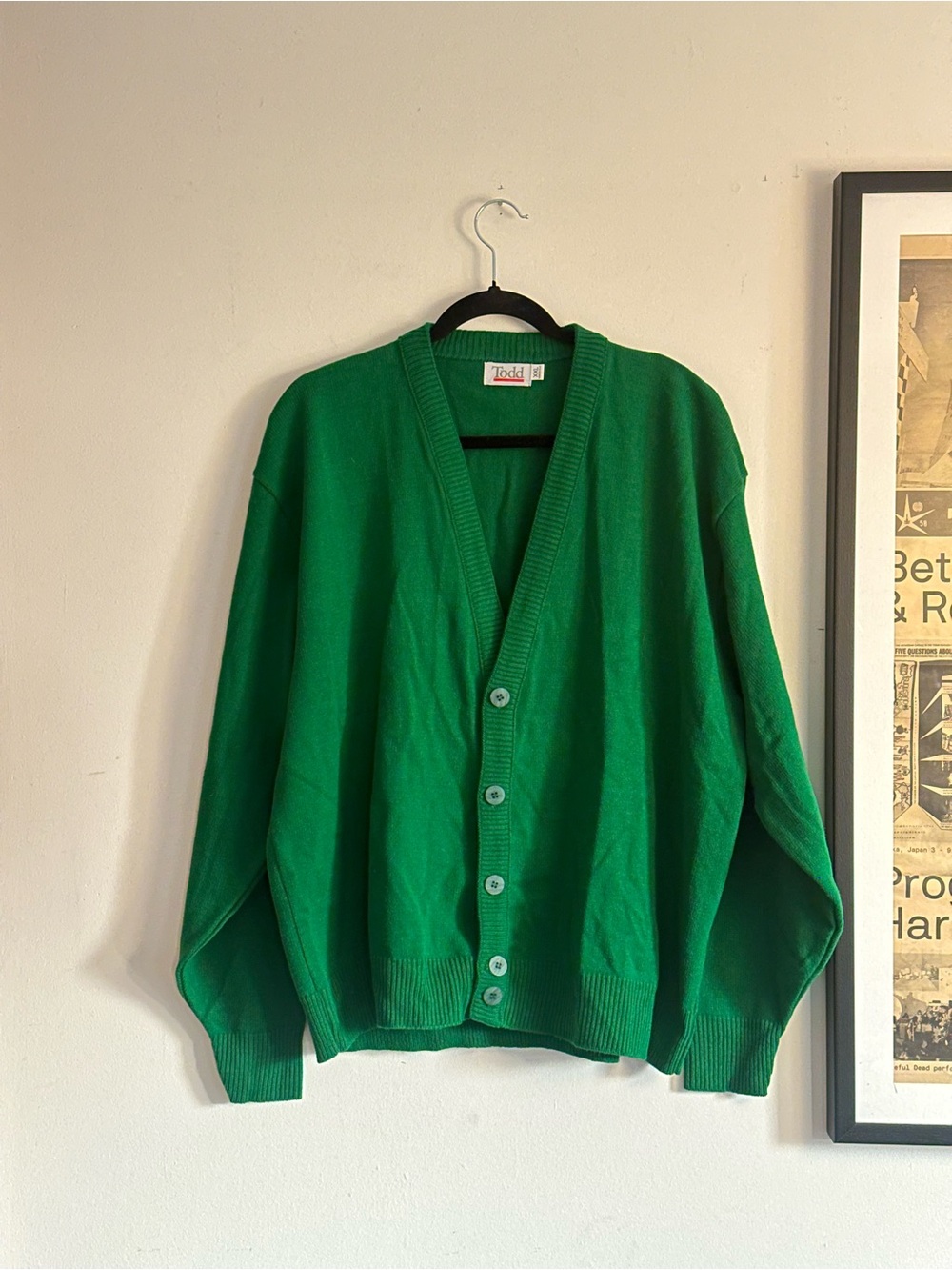 Women's Green V-Neck Button Cardigan Sweater